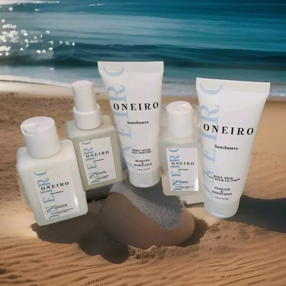 Oneiro Skincare Ready To Go All Natural Body Hair 5 Pc Bag Set TSA Ready Travel